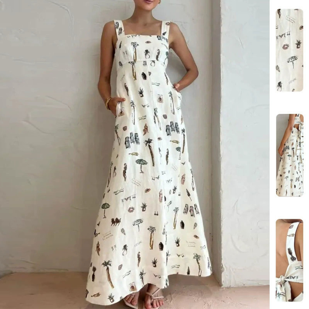 ZARA Womens Fall Casual Sexy Backless Spaghetti Strap Print Dress